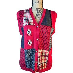 VTG Tabi Patchwork Sweater Vest Womens Lg Academia Grandma Core Clueless Preppy